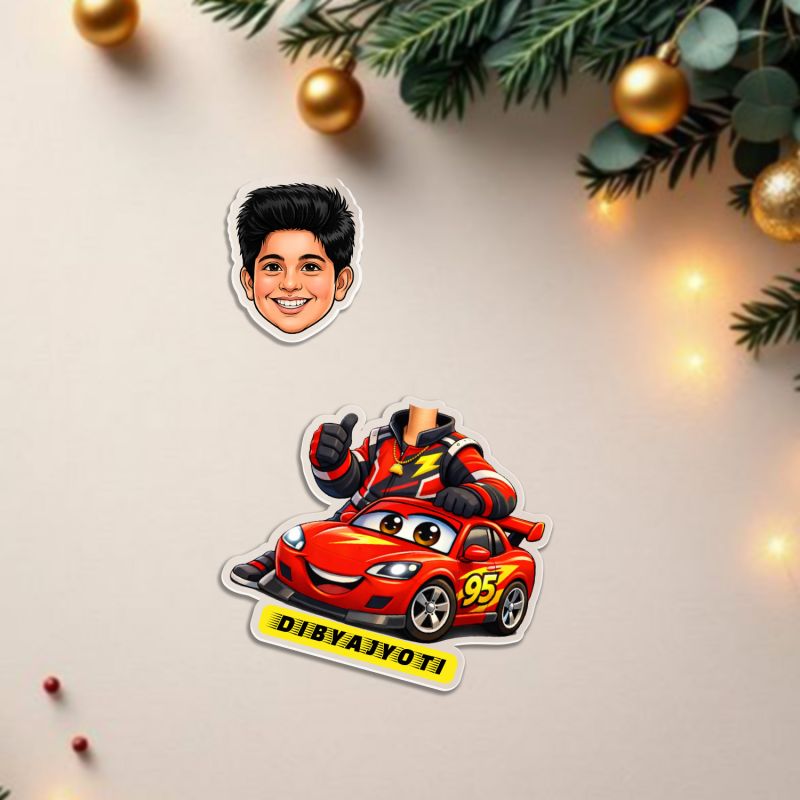 Personalized Racing Car Theme Bobblehead Caricature Standee for Car Dashboard Decor  Birthday Gift for Son, Brother, or Boyfriend  Solar Powered Moving Head Feature